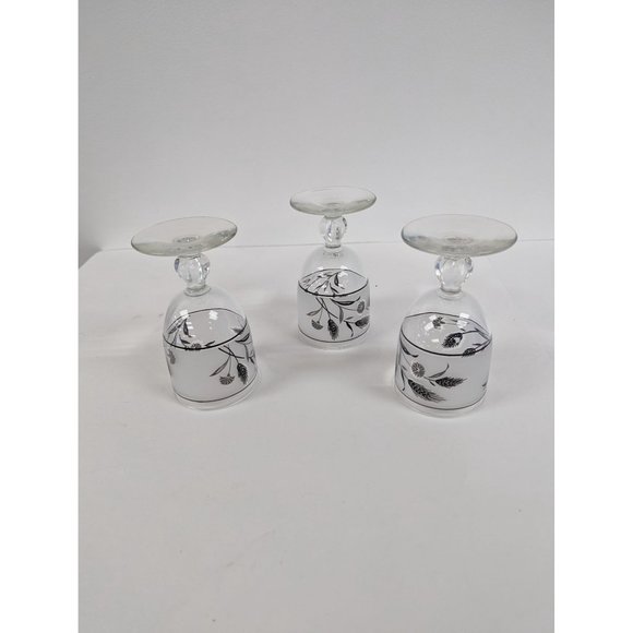 Set 3 Vintage Libbey Silver Wheat Frosted Glasses 5 1/2" by 2 7/8" Footed Stem - Picture 5 of 7